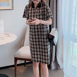 Short-sleeve Plaid A-line Polo Dress