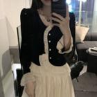Long-sleeve Frill Trim Button-up Top / Midi A-line Skirt
