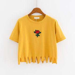 Short-sleeve Cropped Embroidered T-shirt