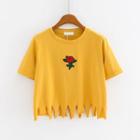 Short-sleeve Cropped Embroidered T-shirt