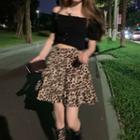 Short-sleeve Off Shoulder Top / Leopard Print Skirt