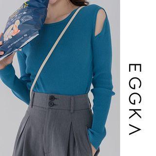 Pointelle-knit Long-sleeve Top