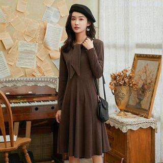 Tie-neck Midi A-line Knit Dress