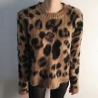 Leopard Print Sweater Leopard - Coffee - One Size