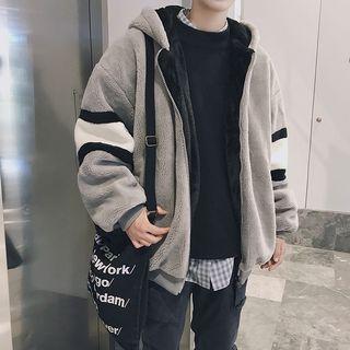 Color Panel Fleece Hooded Jacket