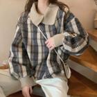 Polo Long-sleeve Plaid Knit Sweater Almond - One Size