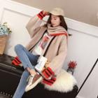 Striped Chunky Long Cardigan / Set: Striped Chunky Long Cardigan + Scarf