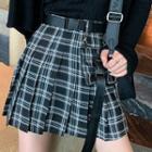 Plaid Belted Pleated Mini Skirt