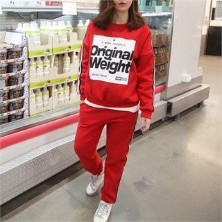 Set: Pipe-trim Printed Pullover + Brushed Fleece Lined Sweatshirt
