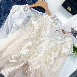V-neck Plain Lace Shirt