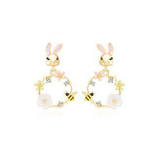 Alloy Rhinestone Rabbit & Bee Dangle Earring