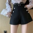 High Waist Faux Pearl Wide Leg Shorts