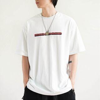 Lettering Print Oversized Short Sleeve Tee