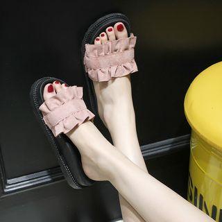 Frill Trim Platform Slide Sandals