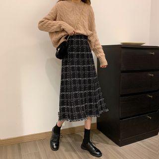 Tweed Midi A-line Skirt As Shown In Figure - One Size