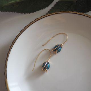 Flower Sterling Silver Dangle Earring 1 Pair - Gold & Blue - One Size