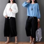 Set: Puff-sleeve Top + Cropped Pants