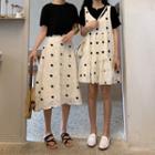 Dot Print Ruffled Hem Pinafore Dress / A-line Skirt