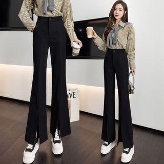 Slit Hem Boot-cut Dress Pants