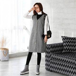 Button-front Check Jumper Dress