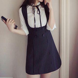 3/4-sleeve Mock Two Piece A-line Dress