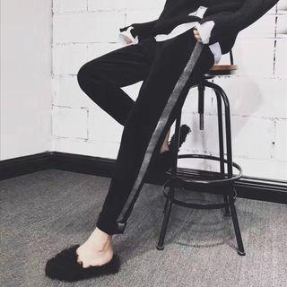 Contrast Trim Fleece-lined Velvet Sweatpants