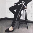Contrast Trim Fleece-lined Velvet Sweatpants