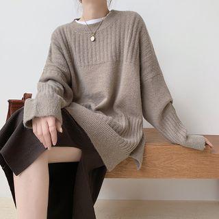 Slit-side Plain Ribbed Sweater