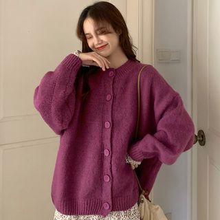 Long-sleeve Round Neck Button-up Cardigan
