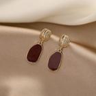 Rhinestone Alloy Dangle Earring 1 Pair - Gold Trim - Wine Red - One Size