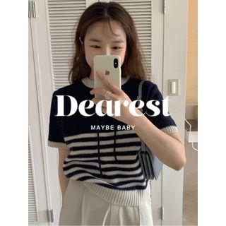 Tie-front Striped Knit Top One Size