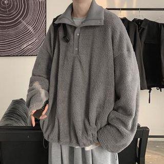 Polo-neck Faux Shearling Sweatshirt