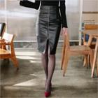 Zip-front Faux-leather Pencil Skirt