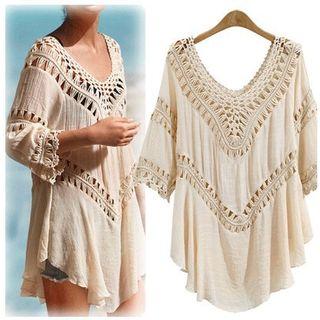 Crochet Trim 3/4-sleeve Top