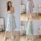 Leaf Print Chiffon Semi A-line Skirt