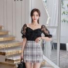 Sheer Lace-sleeve Bot-front Blouse