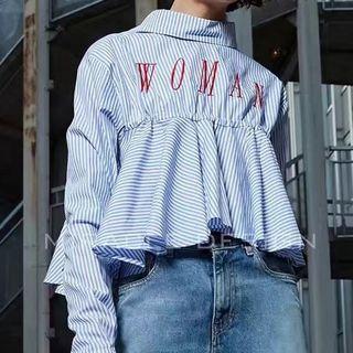 Embroidered Letter Drawstring Long-sleeve Blouse