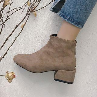 Plain / Leopard Print Chunky-heel Ankle Boots