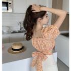 Tie-back Floral Crop Top / High-waist Shorts