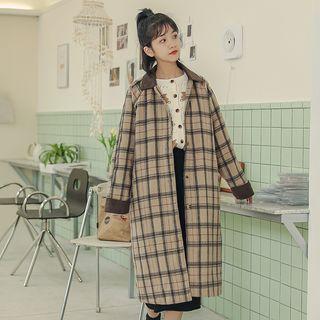 Plaid Midi Coat Coffee - One Size