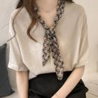 Plain Short Sleeve Blouse With Scarf