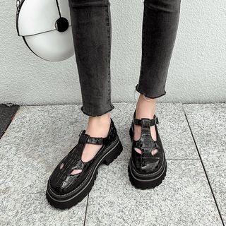 Faux Leather Stitched Trim Platform Shoes