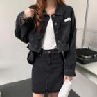 Cropped Denim Jacket / Mini A-line Denim Skirt