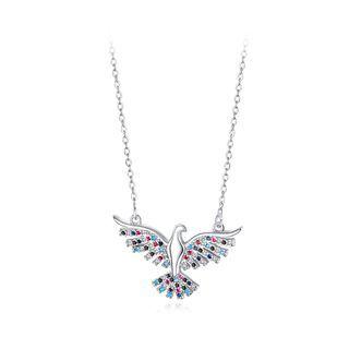 Fashion Elegant Eagle Necklace With Colored Cubic Zircon Silver - One Size