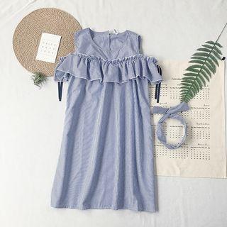 Pinstripe Open Shoulder Midi Dress