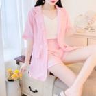 Set: Short Sleeve Loose-fit Blazer + V-neck Camisole + Shorts