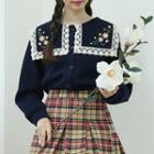 Sailor-collar Flower-embroidery Cardigan