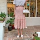 Crystal-pleat Floral Midi Skirt