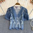 Short Sleeve Crochet Lace Crop Blouse