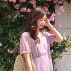 V-neck Chiffon Floral Midi Dress Light Purple - One Size